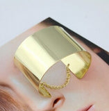 Metallic Gold Tone Chained Wide Bangle Unisex
