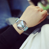 Triangle skeleton watch women Delicate transparent hollow leather strap