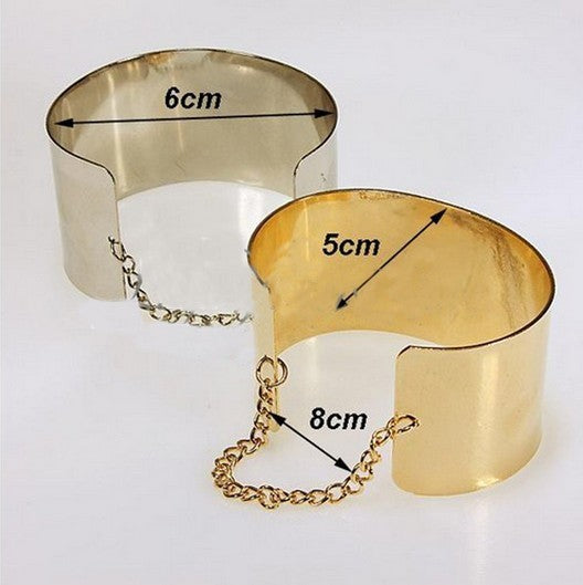 Metallic Gold Tone Chained Wide Bangle Unisex