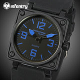 INFANTRY Mens Quartz-watches Military Square Face Watches Analog Male Clock Tactical Army Black Silicone Band Relogio Masculino