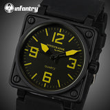 INFANTRY Mens Quartz-watches Military Square Face Watches Analog Male Clock Tactical Army Black Silicone Band Relogio Masculino