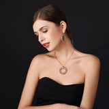 Unique Two Tone Necklace Set For Women Trendy Round Pendant Hoop Earrings