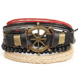 Fashion accessories anchor Bead Leather Bracelets & bangles 4 pcs 1 Sets Multilayer Braided Wristband Bracelet Men