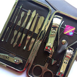 12pcs/set Nail Clipper Kit Nail Care + Stone Pattern Case Pedicure Manicure Tools