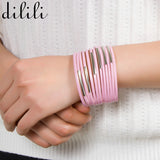 Wide Leather bracelet Female Multilayer Wristband
