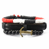 Fashion accessories anchor Bead Leather Bracelets & bangles 4 pcs 1 Sets Multilayer Braided Wristband Bracelet Men