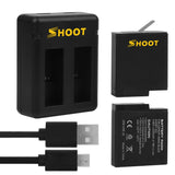 SHOOT Dual Port Battery Charger With 2pcs 1220mAh Battery for GoPro Hero 5 Black Camera For Go Pro Hero 5 Changing Accessory Set