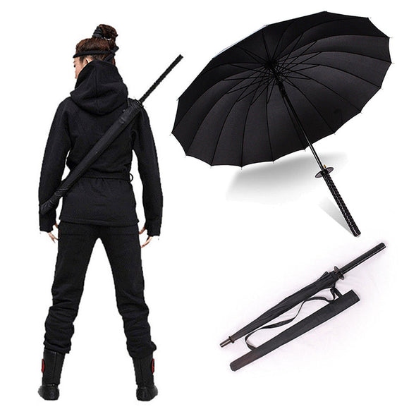 Stylish Black Japanese Samurai Ninja Sword Katana Umbrella Long-handle Semi-automatic 8, 16 or 24 Ribs