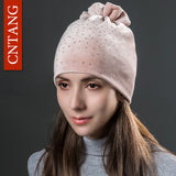 Rhinestones Velvet Hats Winter Warm Fashion Tied hair