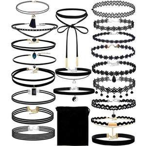 20 Pieces Choker Necklace Set Stretch Velvet Classic Gothic Tattoo Lace Choker